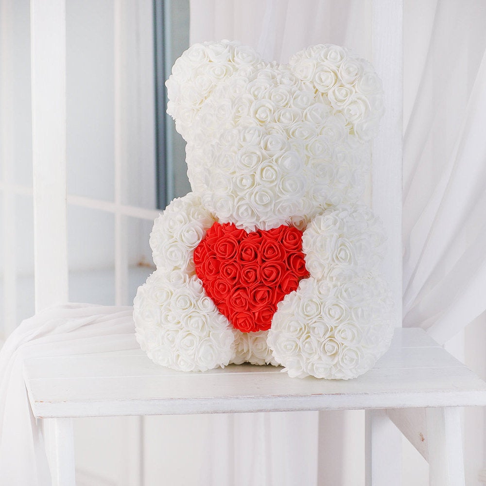 White Love Heart Rose Bear Limited Edition