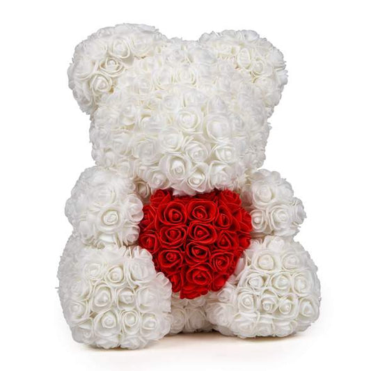 White Love Heart Rose Bear Limited Edition