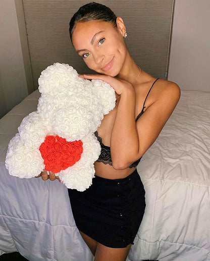White Love Heart Rose Bear Limited Edition