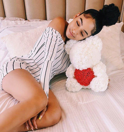 White Love Heart Rose Bear Limited Edition