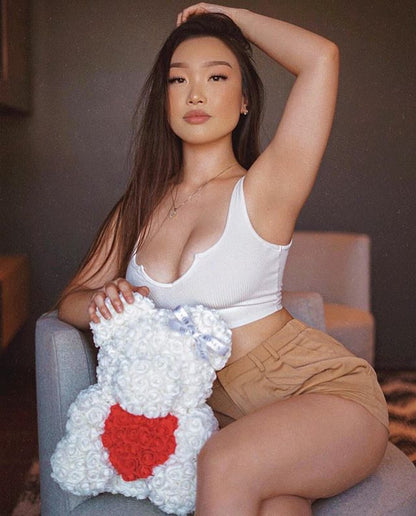 White Love Heart Rose Bear Limited Edition